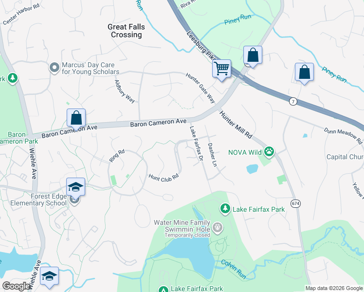 map of restaurants, bars, coffee shops, grocery stores, and more near 10904 Ambleside Ct in Reston