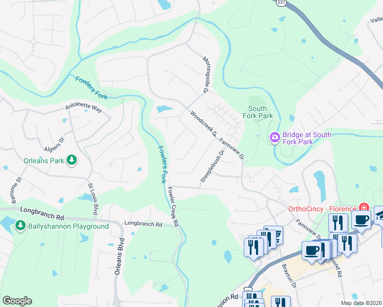 map of restaurants, bars, coffee shops, grocery stores, and more near 1842 Mountainview Court in Florence