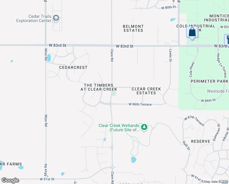 map of restaurants, bars, coffee shops, grocery stores, and more near 24605 West 85th Terrace in Lenexa