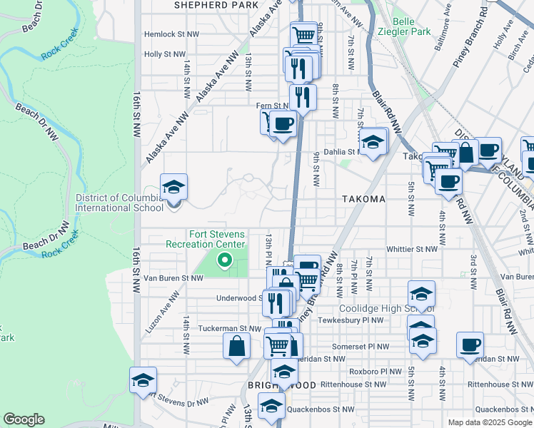 map of restaurants, bars, coffee shops, grocery stores, and more near 101 Independence Avenue Southeast in Washington