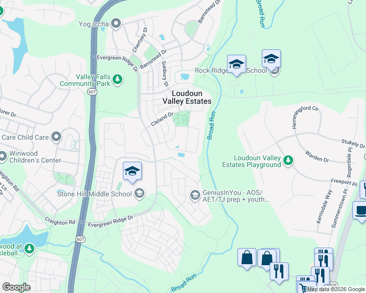 map of restaurants, bars, coffee shops, grocery stores, and more near 23273 Hanworth Street in Ashburn