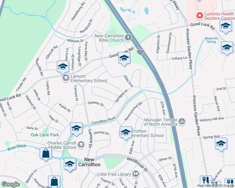 map of restaurants, bars, coffee shops, grocery stores, and more near 6470 Fairborn Terrace in New Carrollton