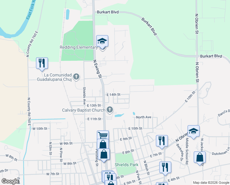 map of restaurants, bars, coffee shops, grocery stores, and more near 1408 Martin Court in Seymour