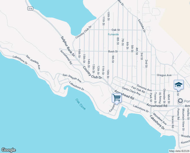 map of restaurants, bars, coffee shops, grocery stores, and more near 3430 13th Street in Clearlake