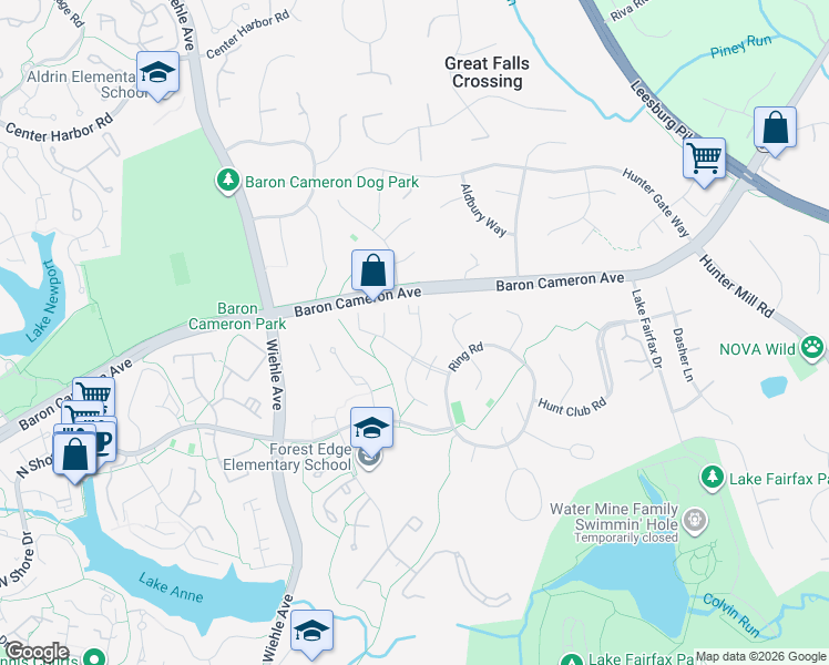 map of restaurants, bars, coffee shops, grocery stores, and more near 11106 Saffold Way in Reston