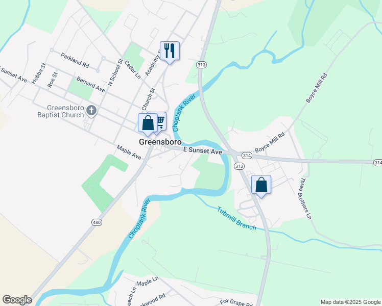 map of restaurants, bars, coffee shops, grocery stores, and more near 216 East Sunset Avenue in Greensboro