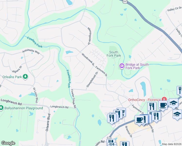 map of restaurants, bars, coffee shops, grocery stores, and more near 8476 Woodcreek Drive in Florence