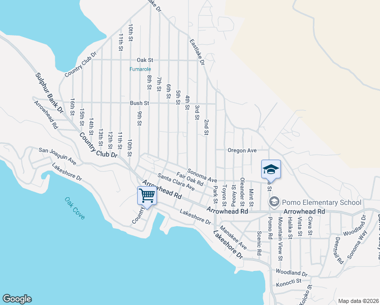 map of restaurants, bars, coffee shops, grocery stores, and more near 3437 3rd Street in Clearlake