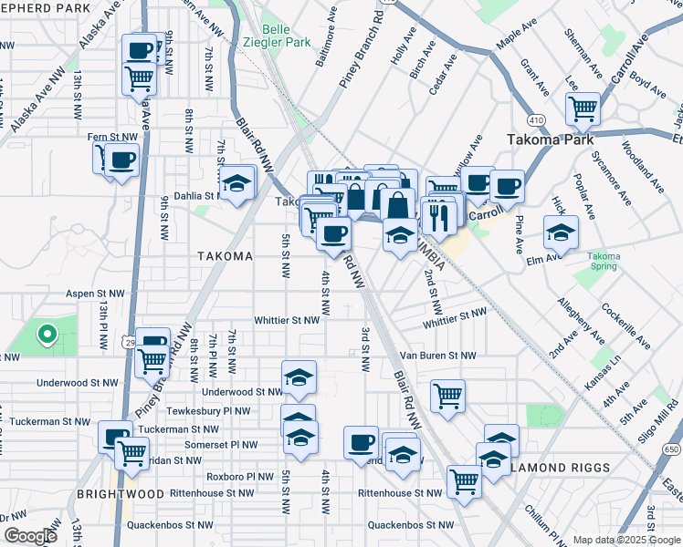 map of restaurants, bars, coffee shops, grocery stores, and more near 101 Independence Avenue Southeast in Washington