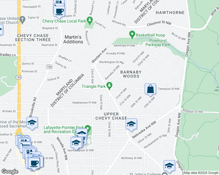 map of restaurants, bars, coffee shops, grocery stores, and more near 6301 Utah Avenue Northwest in Washington