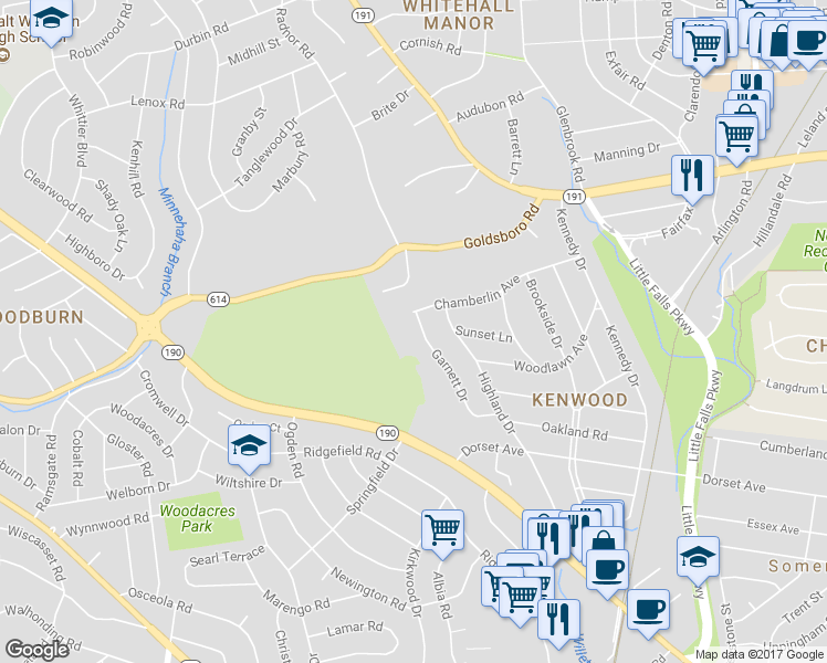 map of restaurants, bars, coffee shops, grocery stores, and more near 6420 Garnett Drive in Chevy Chase