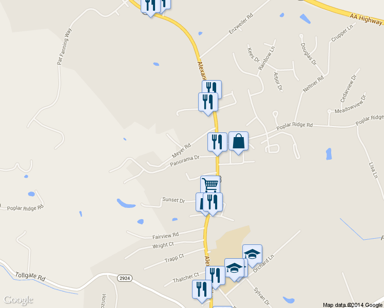 map of restaurants, bars, coffee shops, grocery stores, and more near 14 Panorama Drive in Alexandria