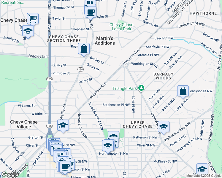 map of restaurants, bars, coffee shops, grocery stores, and more near 3339 Tennyson Street Northwest in Washington