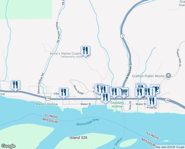 map of restaurants, bars, coffee shops, grocery stores, and more near 401 Timber Ridge Drive in Grafton