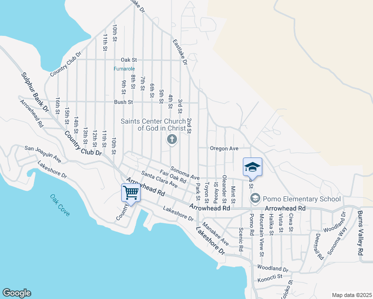 map of restaurants, bars, coffee shops, grocery stores, and more near 3429 2nd Street in Clearlake