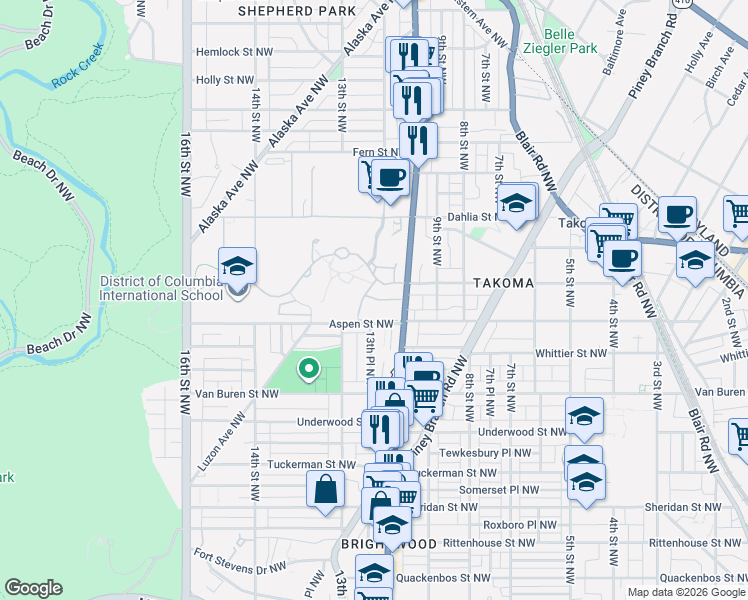 map of restaurants, bars, coffee shops, grocery stores, and more near 101 Independence Avenue Southeast in Washington