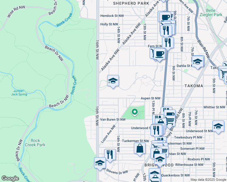 map of restaurants, bars, coffee shops, grocery stores, and more near 1400 Main Drive Northwest in Washington