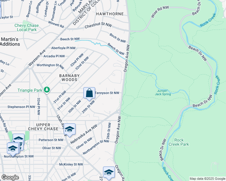 map of restaurants, bars, coffee shops, grocery stores, and more near 2801 Tennyson Street Northwest in Washington