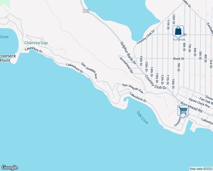 map of restaurants, bars, coffee shops, grocery stores, and more near 12865 San Joaquin Avenue in Clearlake