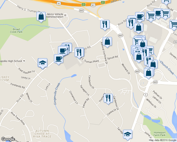 map of restaurants, bars, coffee shops, grocery stores, and more near 224 Cardamon Drive in Edgewater