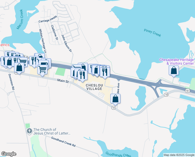 map of restaurants, bars, coffee shops, grocery stores, and more near 500 Abruzzi Drive in Chester
