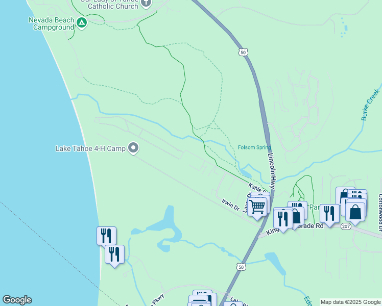 map of restaurants, bars, coffee shops, grocery stores, and more near 138 Kahle Drive in Zephyr Cove