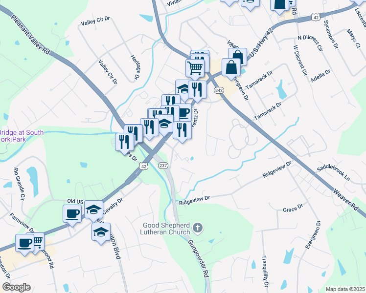 map of restaurants, bars, coffee shops, grocery stores, and more near 8537 U.S. 42 in Florence
