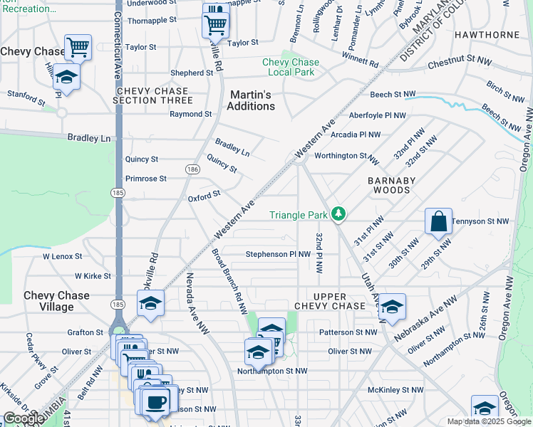 map of restaurants, bars, coffee shops, grocery stores, and more near 3339 Tennyson Street Northwest in Washington