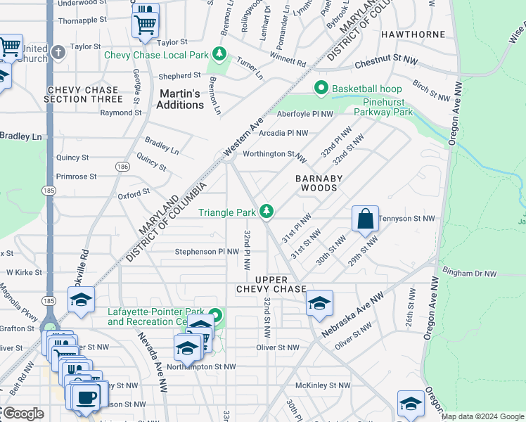 map of restaurants, bars, coffee shops, grocery stores, and more near 6311 Utah Avenue Northwest in Washington