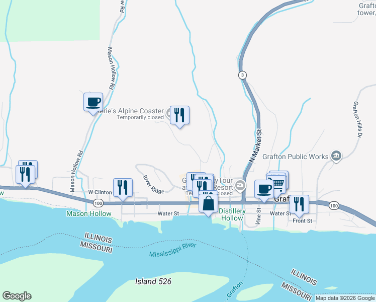 map of restaurants, bars, coffee shops, grocery stores, and more near 401 Timber Ridge Drive in Grafton