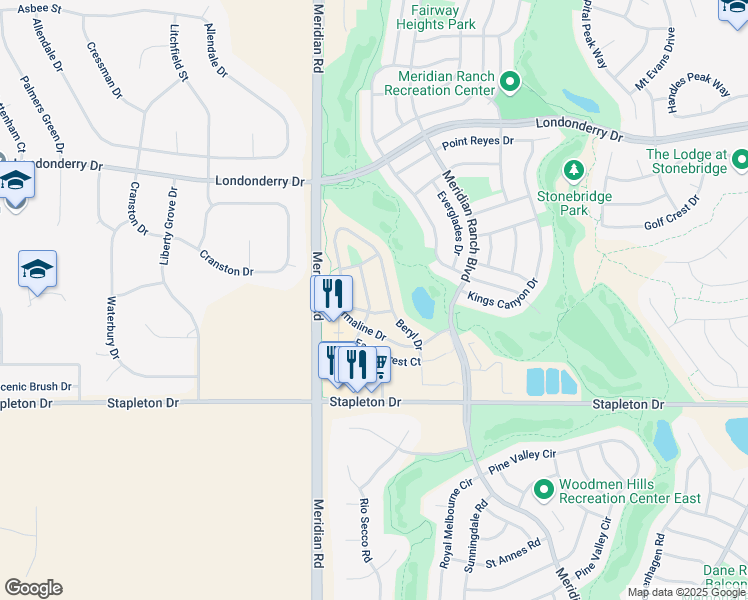 map of restaurants, bars, coffee shops, grocery stores, and more near 9722 Fleece Flower Way in Peyton
