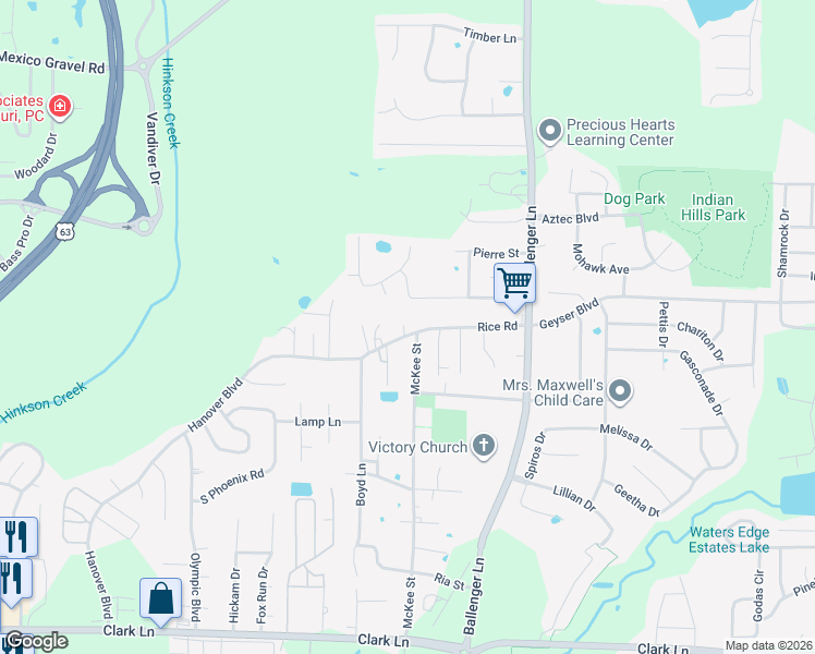 map of restaurants, bars, coffee shops, grocery stores, and more near 4507 Rice Road in Columbia