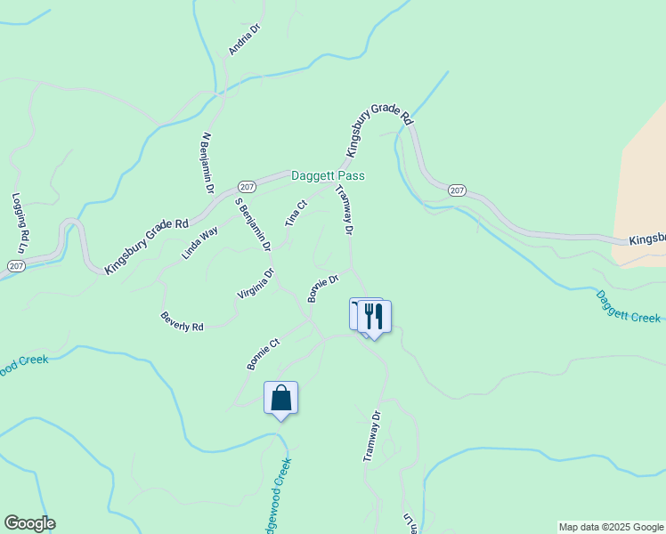 map of restaurants, bars, coffee shops, grocery stores, and more near 714 Bonnie Drive in Stateline