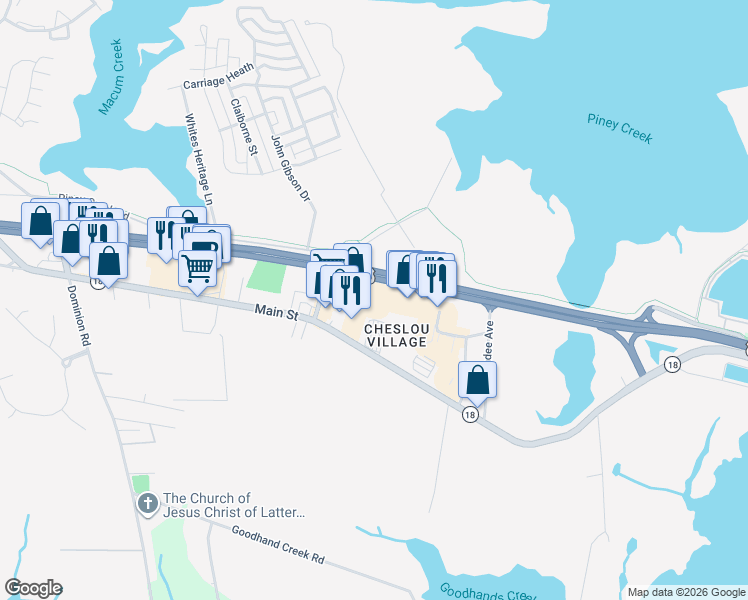 map of restaurants, bars, coffee shops, grocery stores, and more near 2136 Didonato Drive in Chester