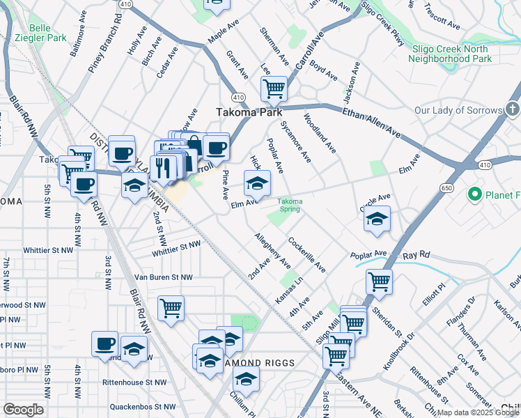 map of restaurants, bars, coffee shops, grocery stores, and more near 101 Independence Avenue Southeast in Washington
