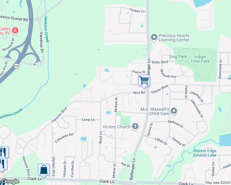 map of restaurants, bars, coffee shops, grocery stores, and more near 4507 Rice Road in Columbia