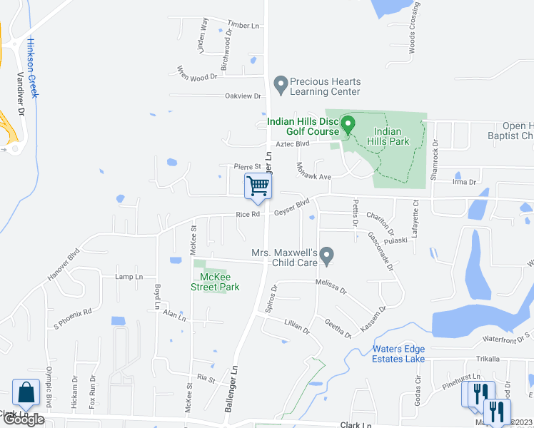map of restaurants, bars, coffee shops, grocery stores, and more near 5101 Rice Road in Columbia