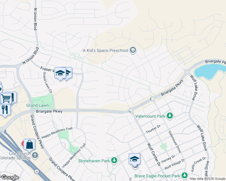 map of restaurants, bars, coffee shops, grocery stores, and more near 5759 ADKISSON PL in Colorado Springs