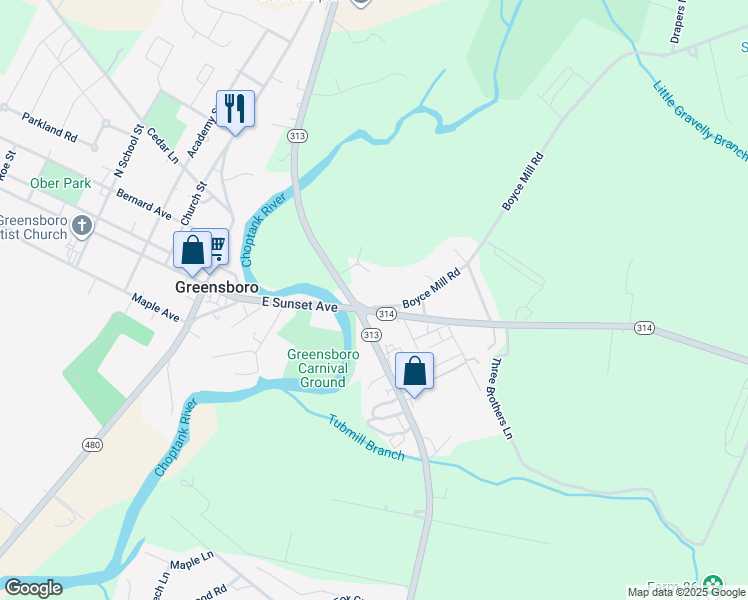 map of restaurants, bars, coffee shops, grocery stores, and more near 99 Whiteleysburg Road in Greensboro