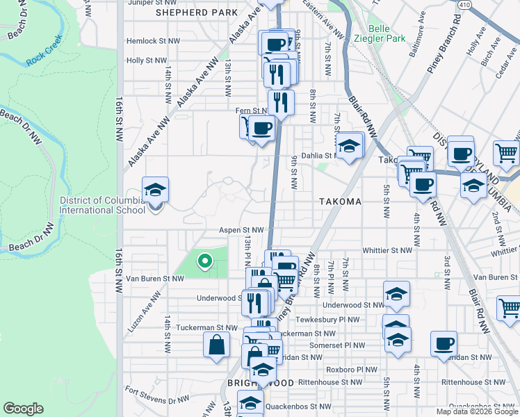 map of restaurants, bars, coffee shops, grocery stores, and more near 101 Independence Avenue Southeast in Washington
