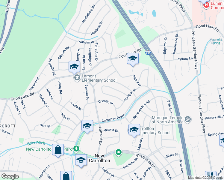 map of restaurants, bars, coffee shops, grocery stores, and more near 6439 Fairborn Terrace in New Carrollton