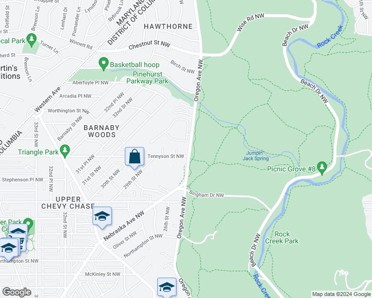 map of restaurants, bars, coffee shops, grocery stores, and more near 6310 Oregon Avenue Northwest in Washington
