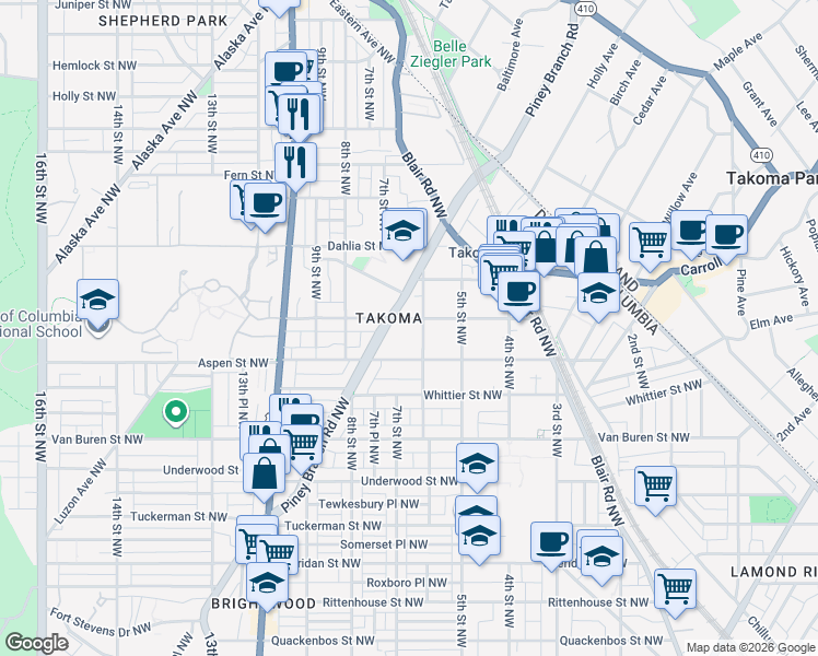 map of restaurants, bars, coffee shops, grocery stores, and more near 101 Independence Avenue Southeast in Washington