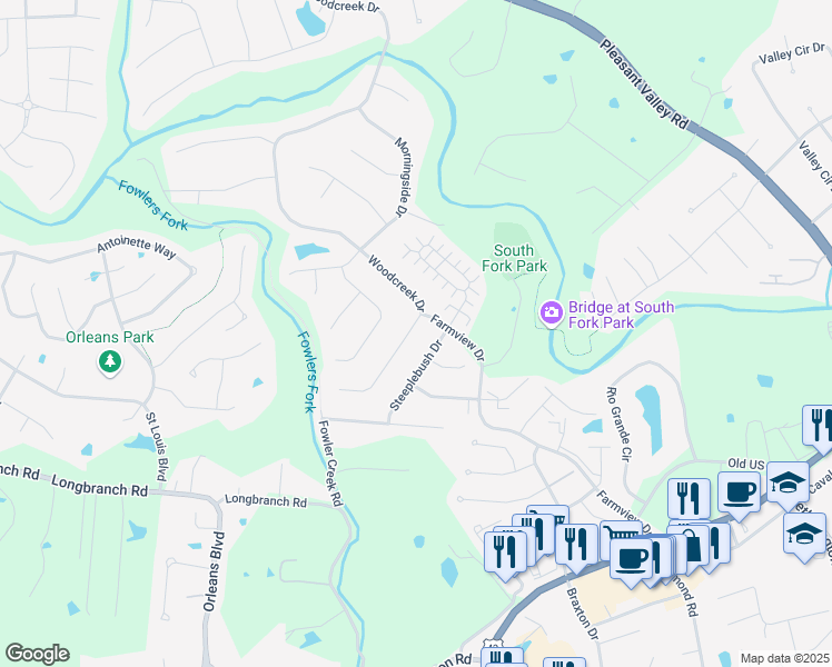 map of restaurants, bars, coffee shops, grocery stores, and more near 8468 Woodcreek Drive in Florence