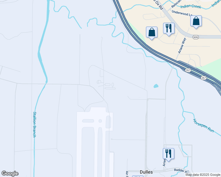 map of restaurants, bars, coffee shops, grocery stores, and more near 23250 Glide Slope Drive in Dulles
