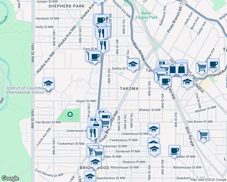 map of restaurants, bars, coffee shops, grocery stores, and more near 101 Independence Avenue Southeast in Washington