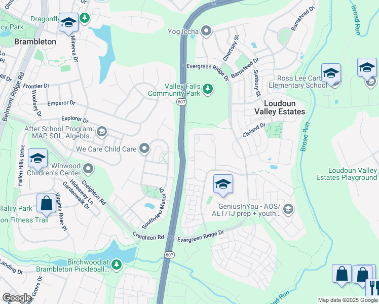 map of restaurants, bars, coffee shops, grocery stores, and more near 23275 Milltown Knoll Square in Ashburn