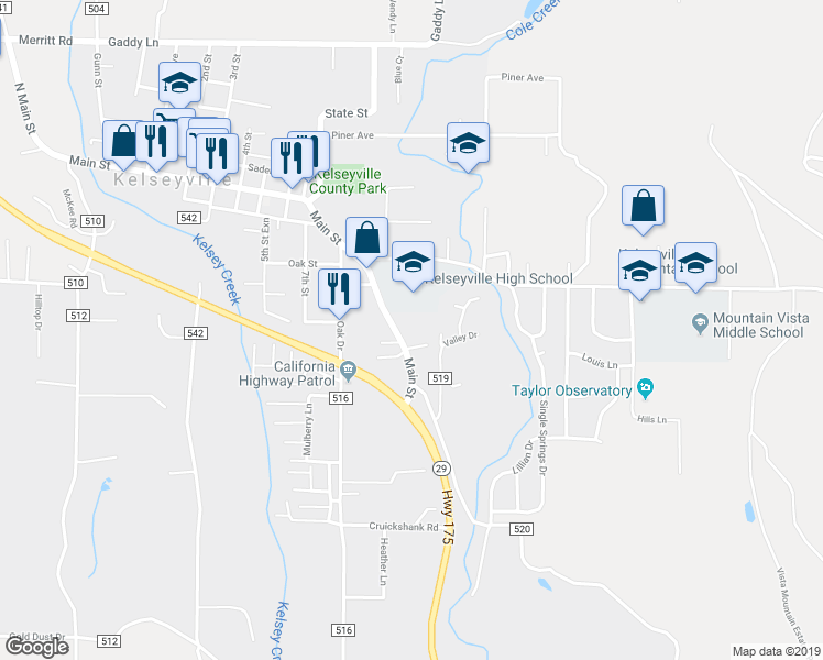 map of restaurants, bars, coffee shops, grocery stores, and more near 5586 Main Street in Kelseyville