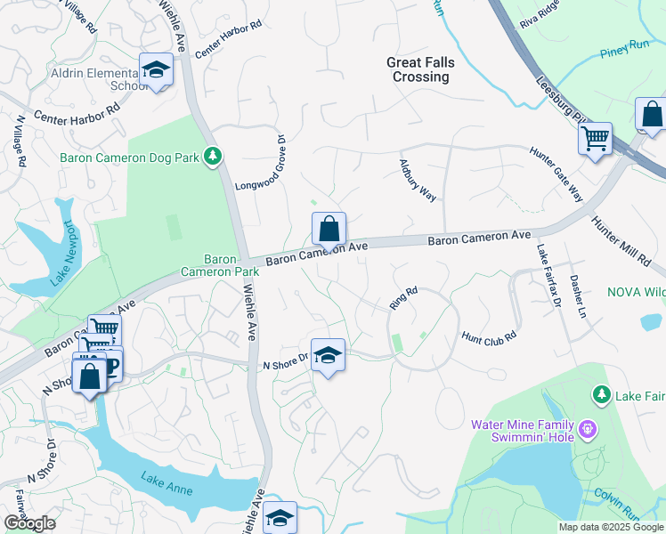 map of restaurants, bars, coffee shops, grocery stores, and more near 11164 Saffold Way in Reston