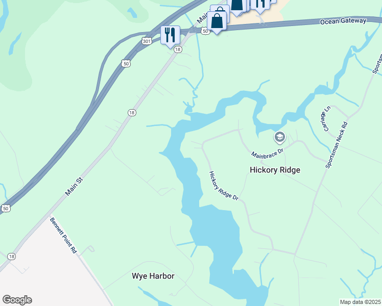 map of restaurants, bars, coffee shops, grocery stores, and more near 265 Hickory Ridge Drive in Queenstown